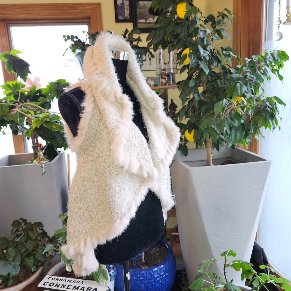 Love Token Fur Trim Open-Front Luxury BOHO Cascade Sleeveless Cape